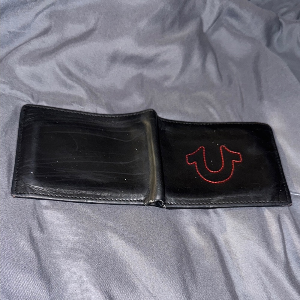 True Religion Black Wallet with Red Stitching